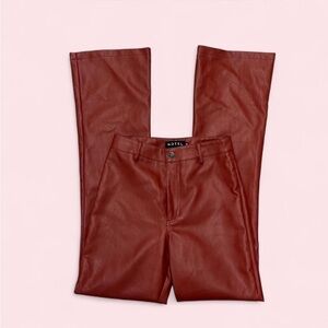 Motel Rocks Faux Leather Zoven Flare Pants Red PU